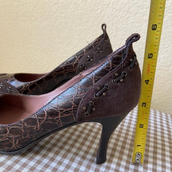 Fiorucci Leather Heel Croc Pattern Suede Pump Brown Size: 36 (US:6) - Picture 11 of 12